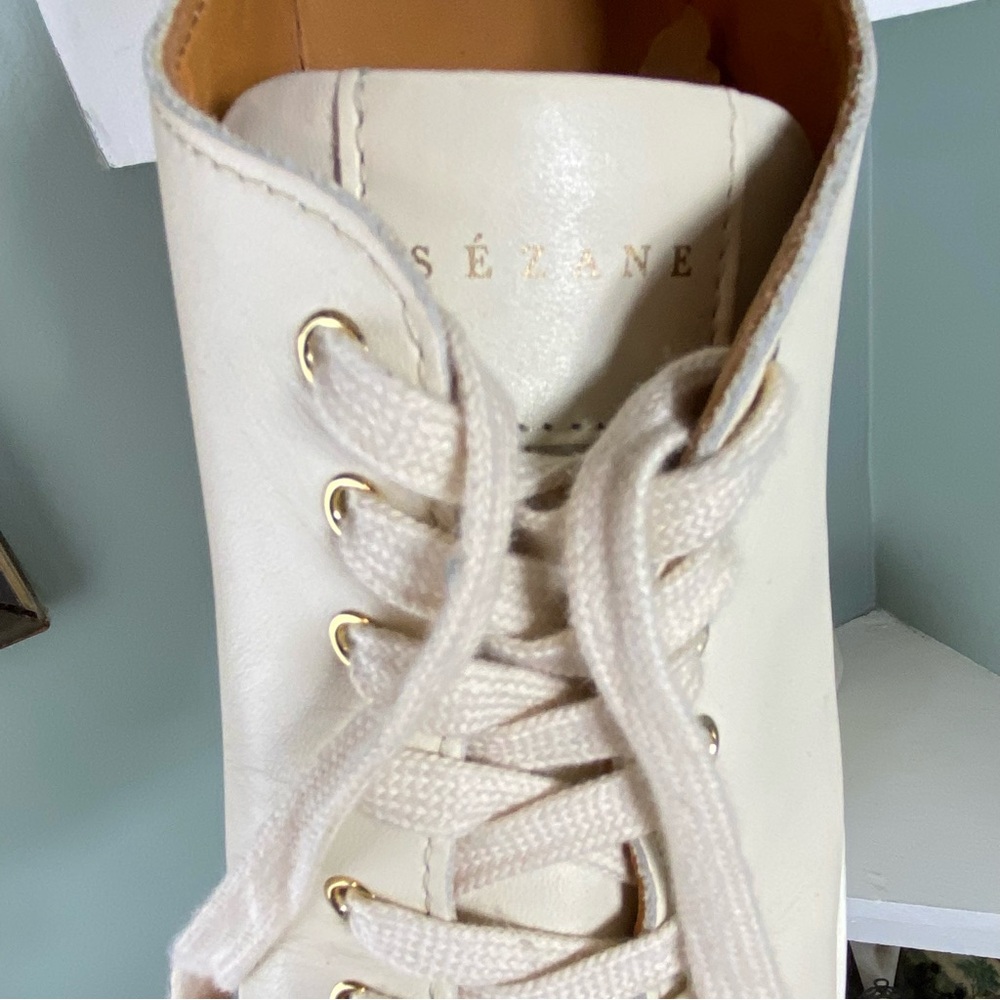 Sezane Cream White Jack Leather Trainers Women's Size 8 Sneakers Shoes Lace Up - Picture 11 of 14